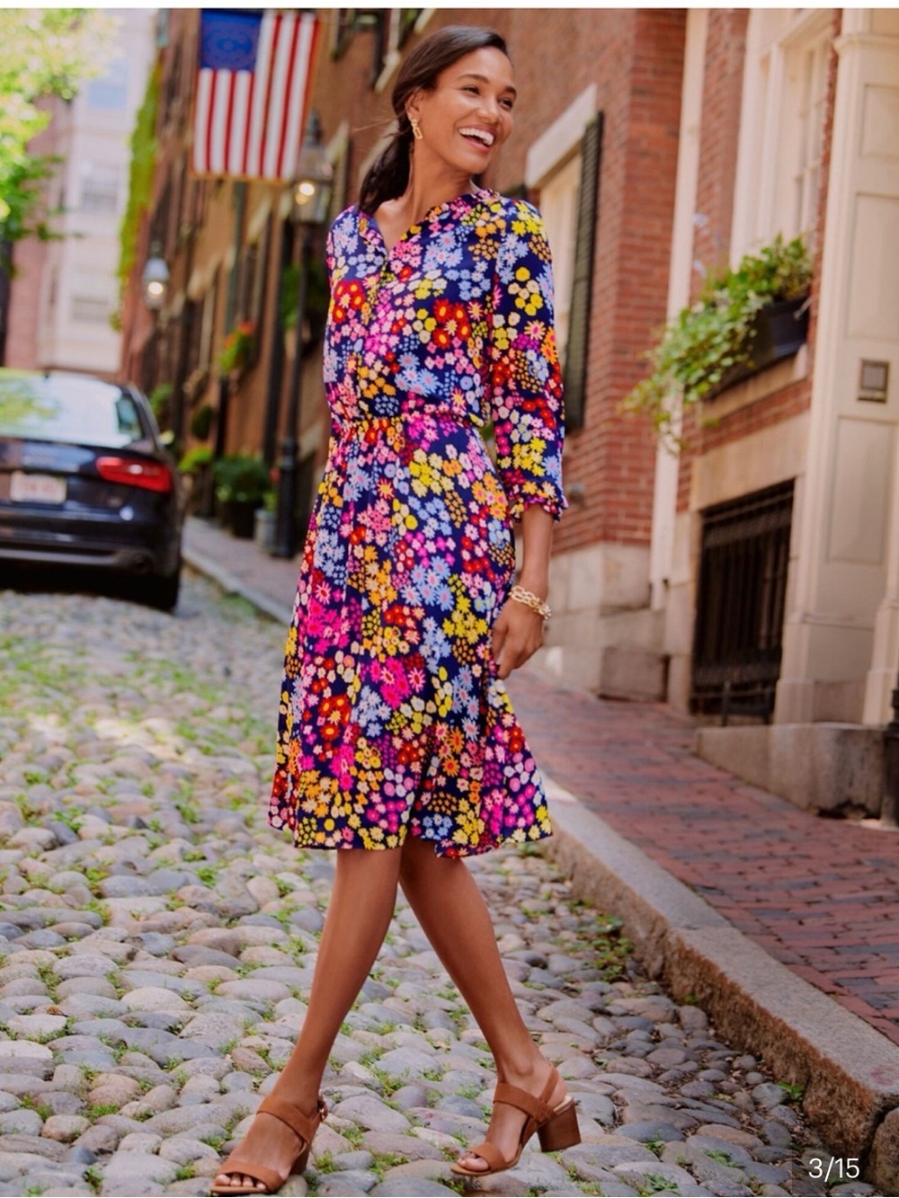 Talbots Boho Multicolor Fit & Flare Starburst Floral Midi Dress Size Small